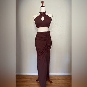 Brami crop top and matching maxi skirt in Brown from Klassy Network size M NWT